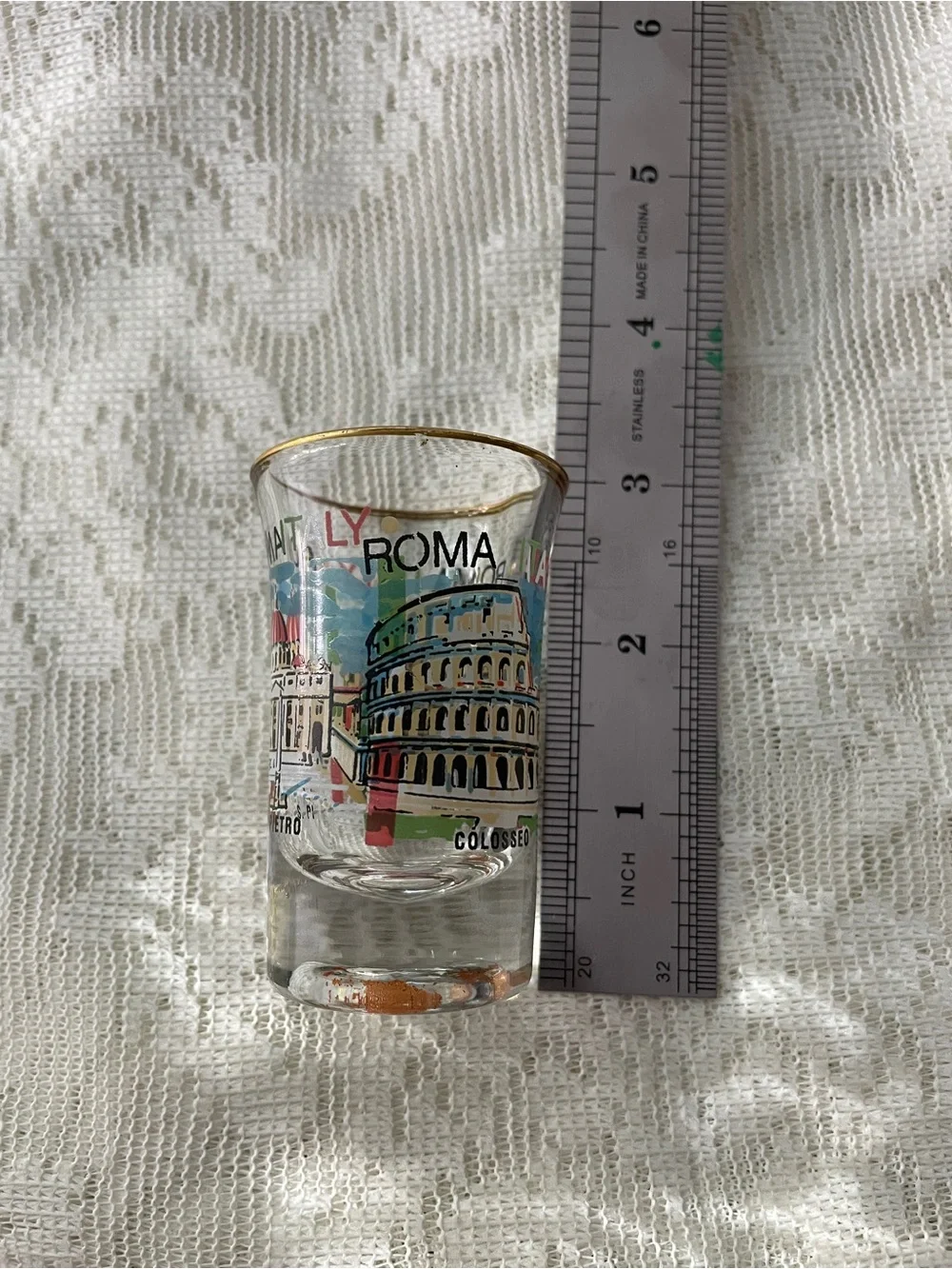Roma Italy Souvenir Shot Glass with Gold Rim and Buildings Multicolor